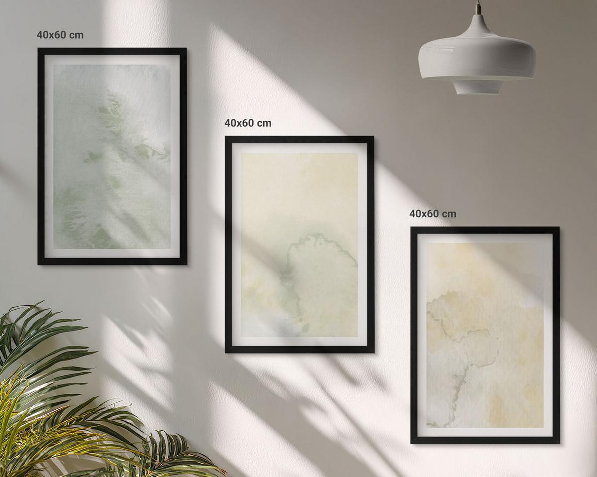 BILDER SET 3er Set - 40x60 cm Schwarzer Rahmen - Pastellfarbene Aquarelltexturen - Schwarz, Kunststoff (40/60cm) - TULUP