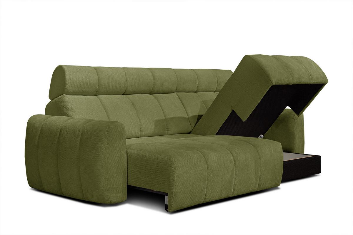 ECKSOFA KIMI 3-Sitzer, ausziehbarer Sitz, verstellbare Kopfstützen, olivgrün - Schwarz/Olivgrün, Holzwerkstoff/Textil (270/160cm) - Wozimo