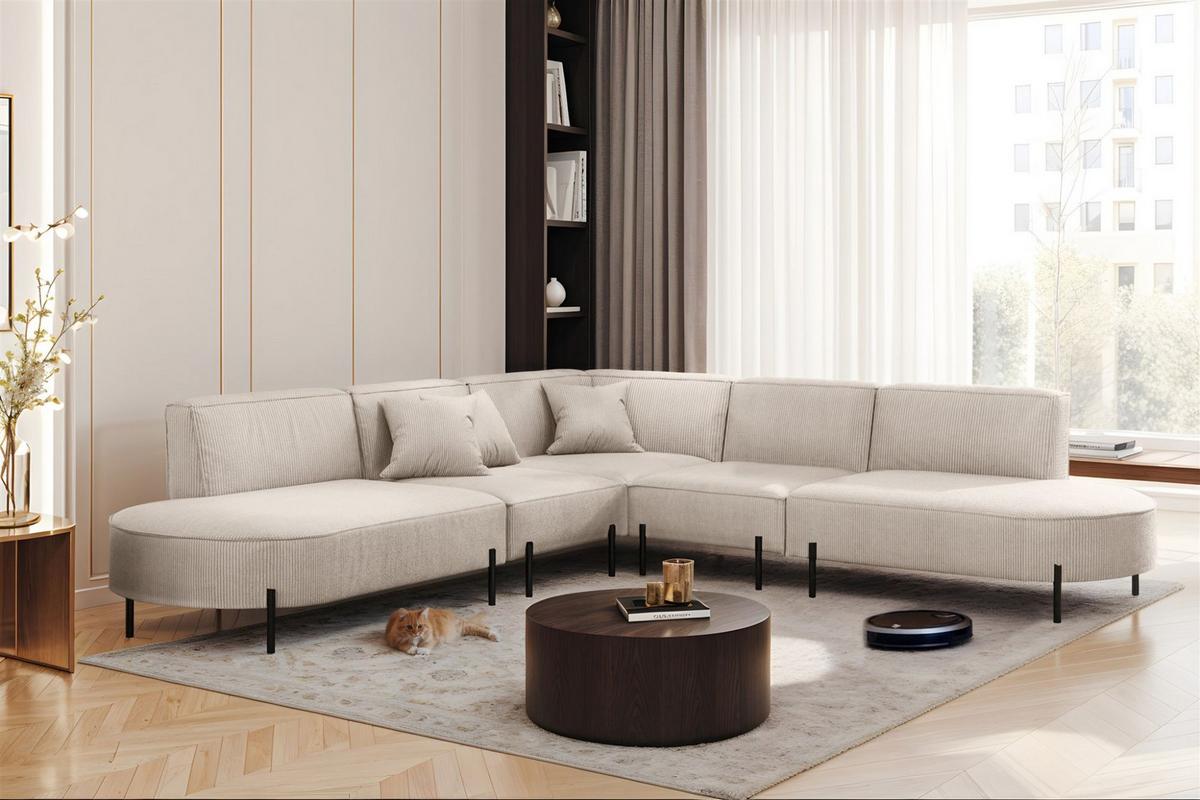 ECKSOFA Valencia - Beige, Holzwerkstoff/Textil (303/303cm) - Fun Möbel