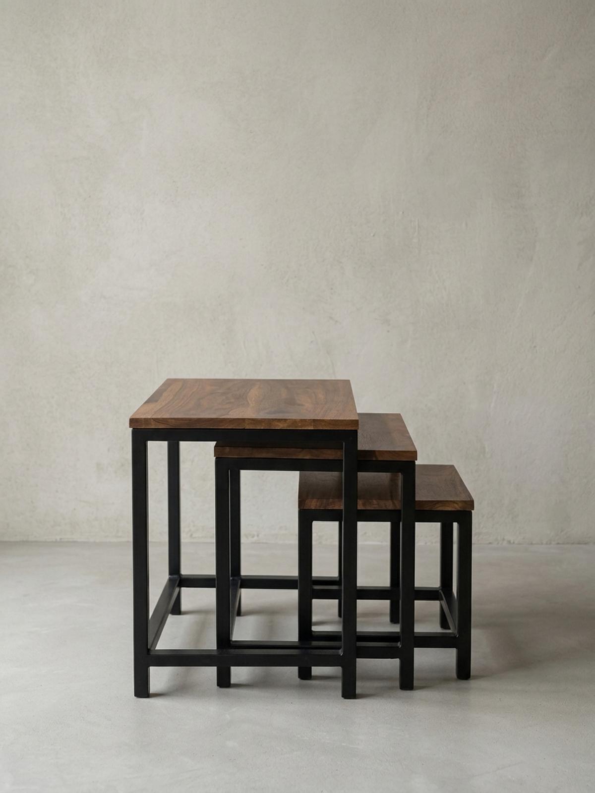 BEISTELLTISCH Set – 3-teilig Massivholz Metallbeine handgefertigt - Schwarz/Braun, Holz/Metall (30/45/45cm) - KADIMA DESIGN