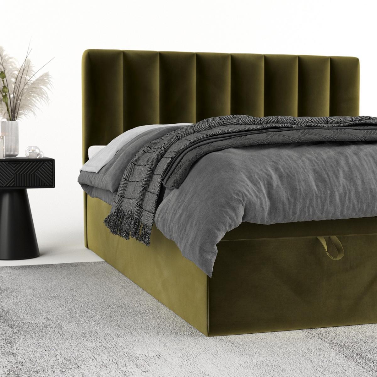 BOXBETT Lume 160/200 cm Olivgrün im Kronos Stoff - Schwarz/Olivgrün, Holz/Holzwerkstoff (160/200cm) - AltaBeds