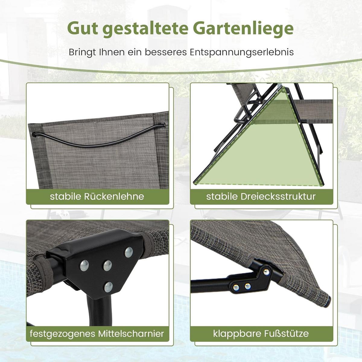 SONNENLIEGE Schwarz(2er-Set) - Schwarz, Metall (189/65/64cm) - COSTWAY