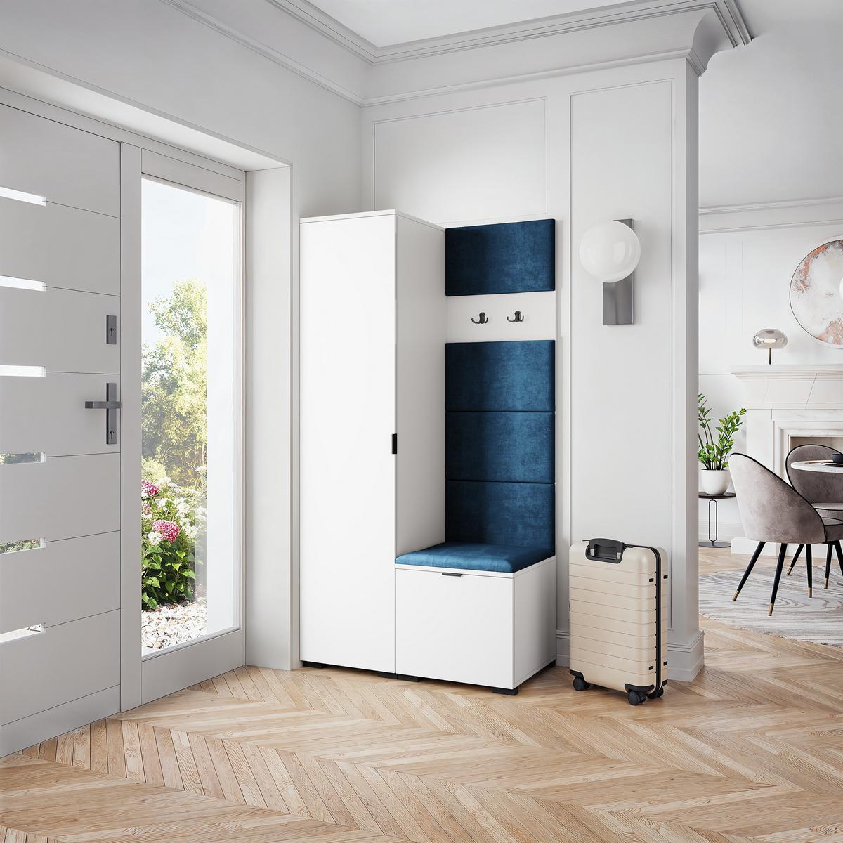 GARDEROBENSCHRANK LORI 95/181/51 cm Modern Garderobe-Set Weiß - Blau/Weiß, Holzwerkstoff (95/181/51cm) - MASSENO