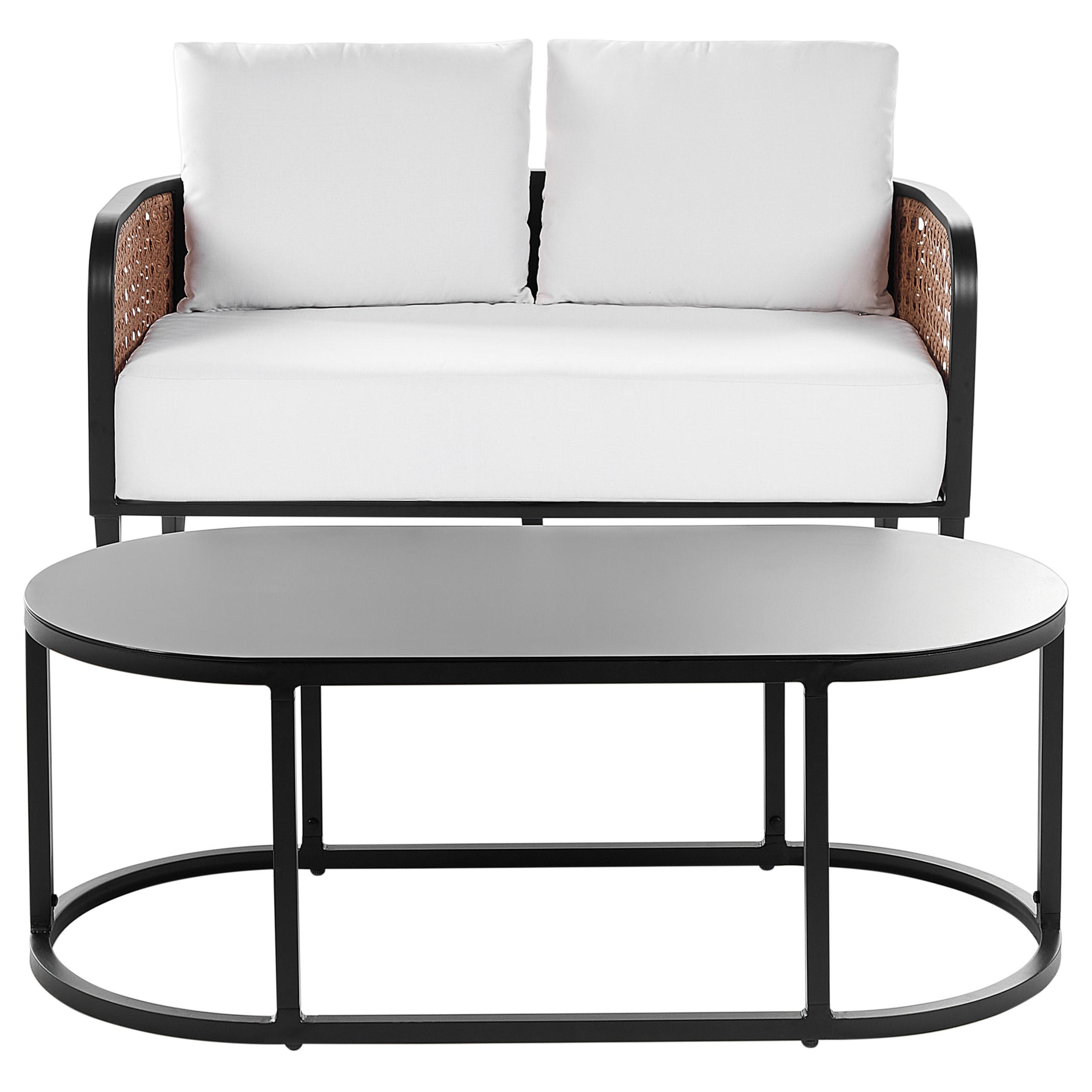 GARTENSOFA 2-Sitzer Aluminium weiß Montefalco - Creme, Metall (74/87/137cm) - Beliani