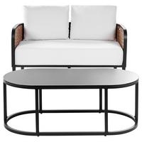 GARTENSOFA 2-Sitzer Aluminium weiß Montefalco - Creme, Metall (74/87/137cm) - Beliani