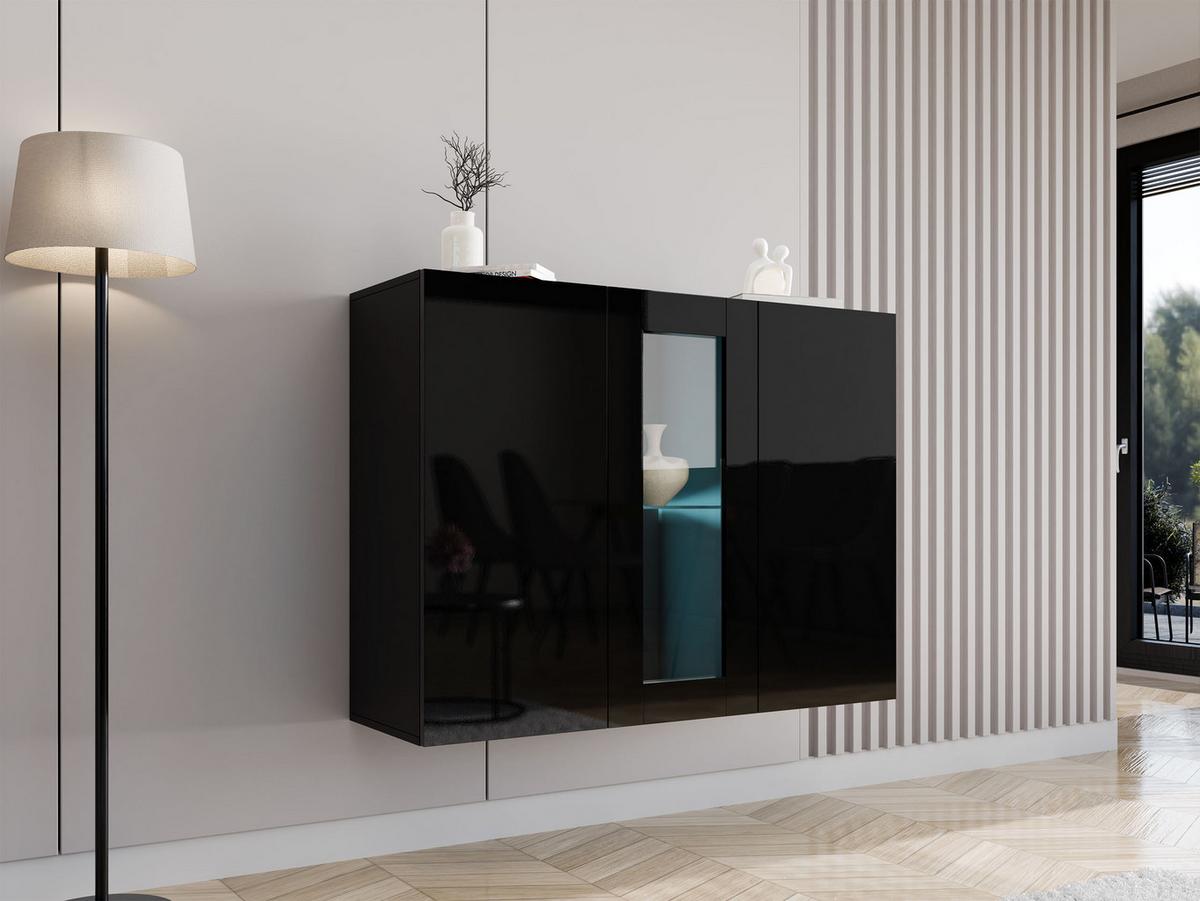 KOMMODE Vigo mit blauer LED Beleuchtung - Schwarz Hochglanz/Schwarz, Holzwerkstoff (120/90/38cm) - MIRJAN24