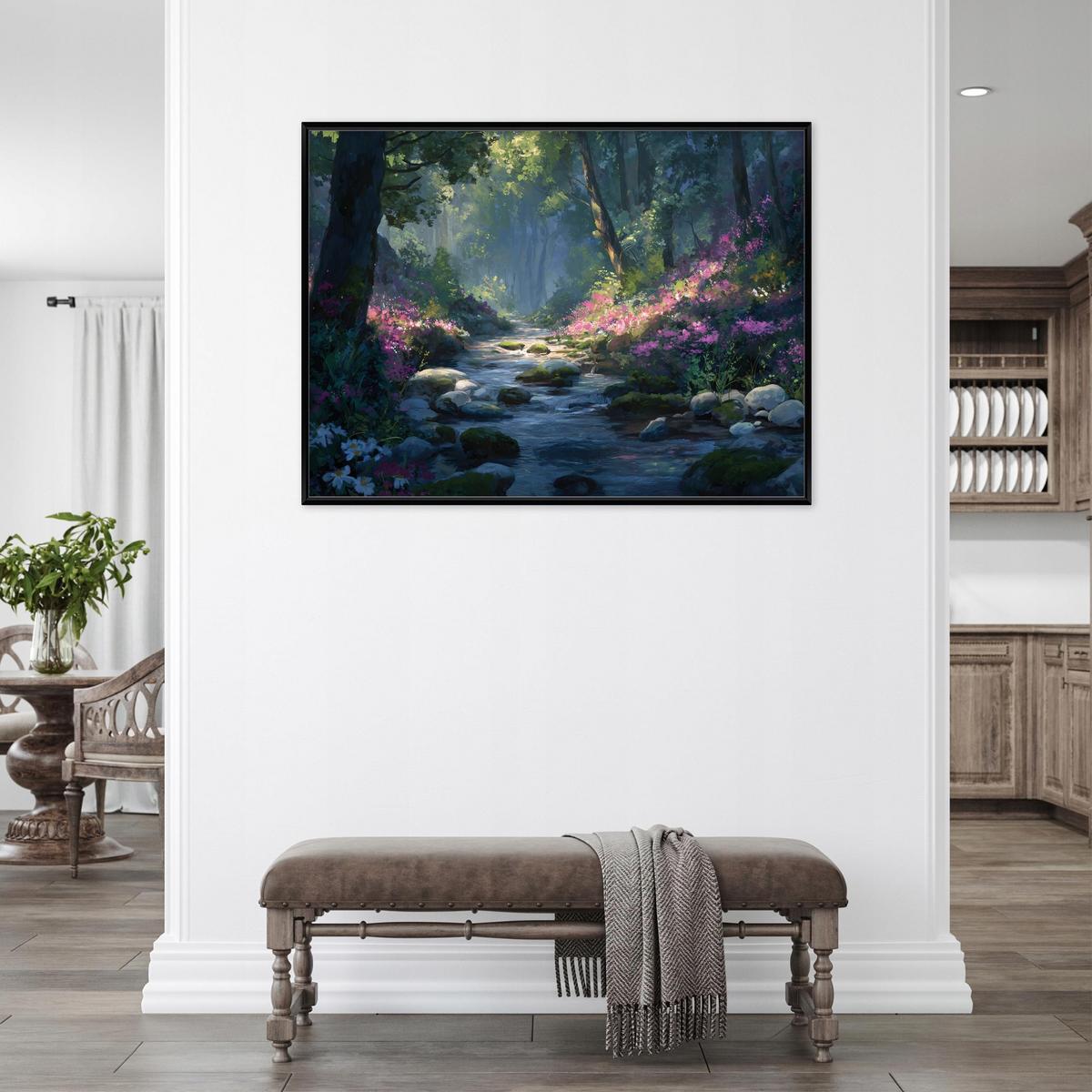 BILDER mit Rahmen Wald Fluss Grün 100x70 cm - Multicolor, Holzwerkstoff (100/70cm) - Wallarena