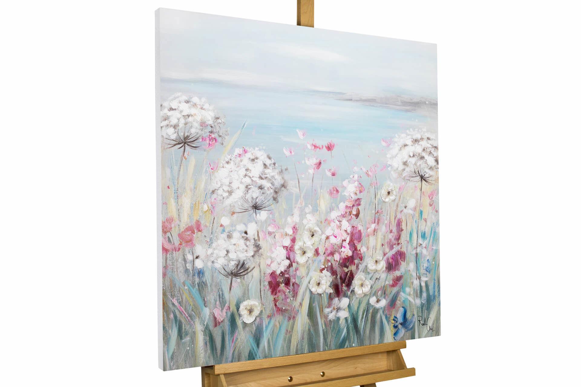 ACRYLBILD HANDGEMALT 80/80 cm - Blau/Pink, Holz/Textil (80/80cm) - KUNSTLOFT