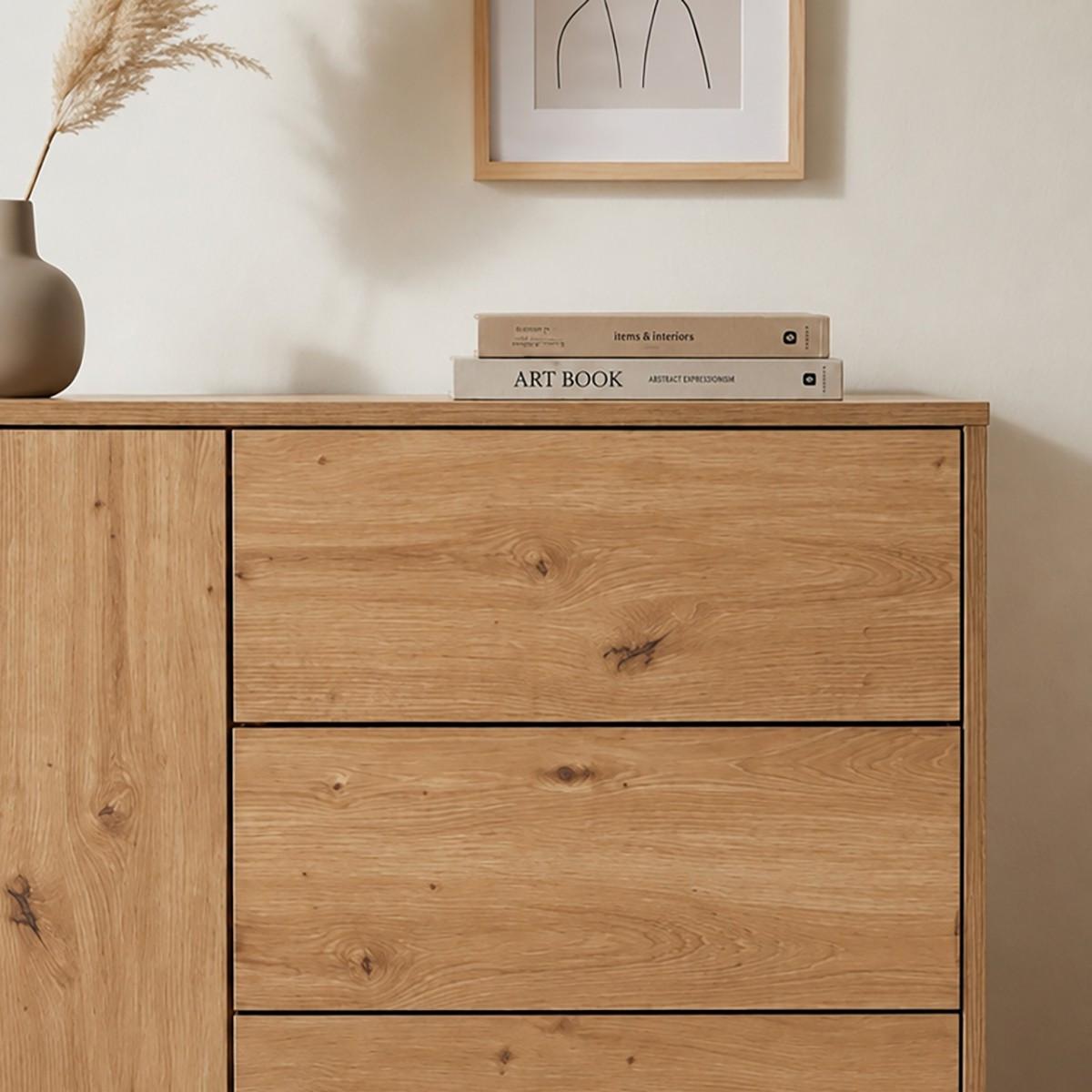 KOMMODE 1 Tür 3 Schubladen Eiche-Dekor FSC-zertifiziert 40/80/90 cm - Eichefarben, Holzwerkstoff (40/80/90cm) - Calicosy