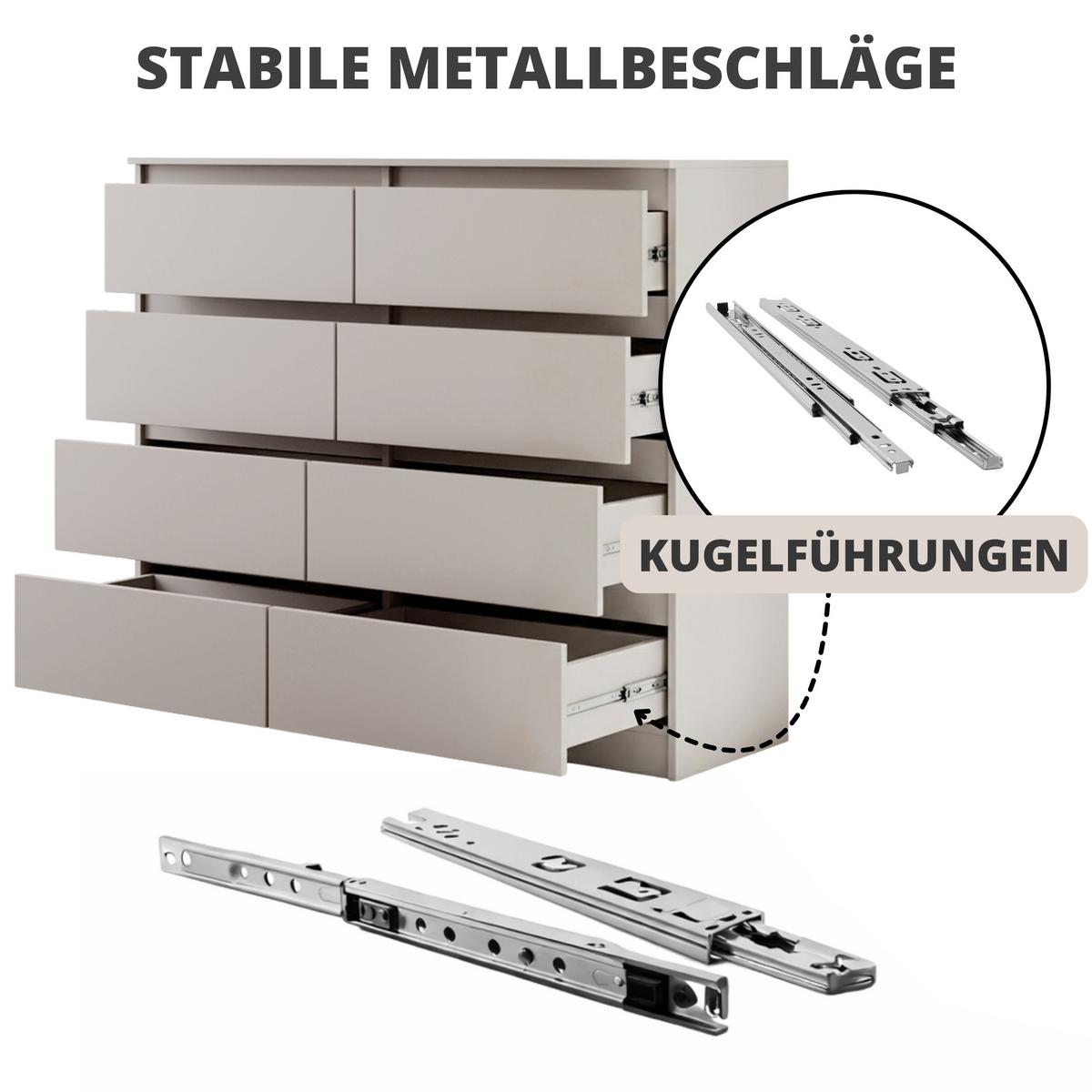 KOMMODE Lemon mit 8 Schubladen, 120 cm, Kaschmir - Kaschmir, Holzwerkstoff (120/101/39cm) - Beautysofa