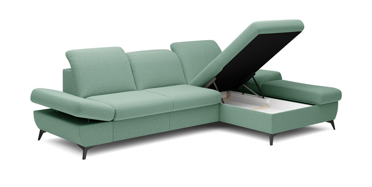 ECKSOFA FELICE R-S Grün Geflochtener Stoff mit Schlaffunktion - Grün, Holz (284/166cm) - MASSENO