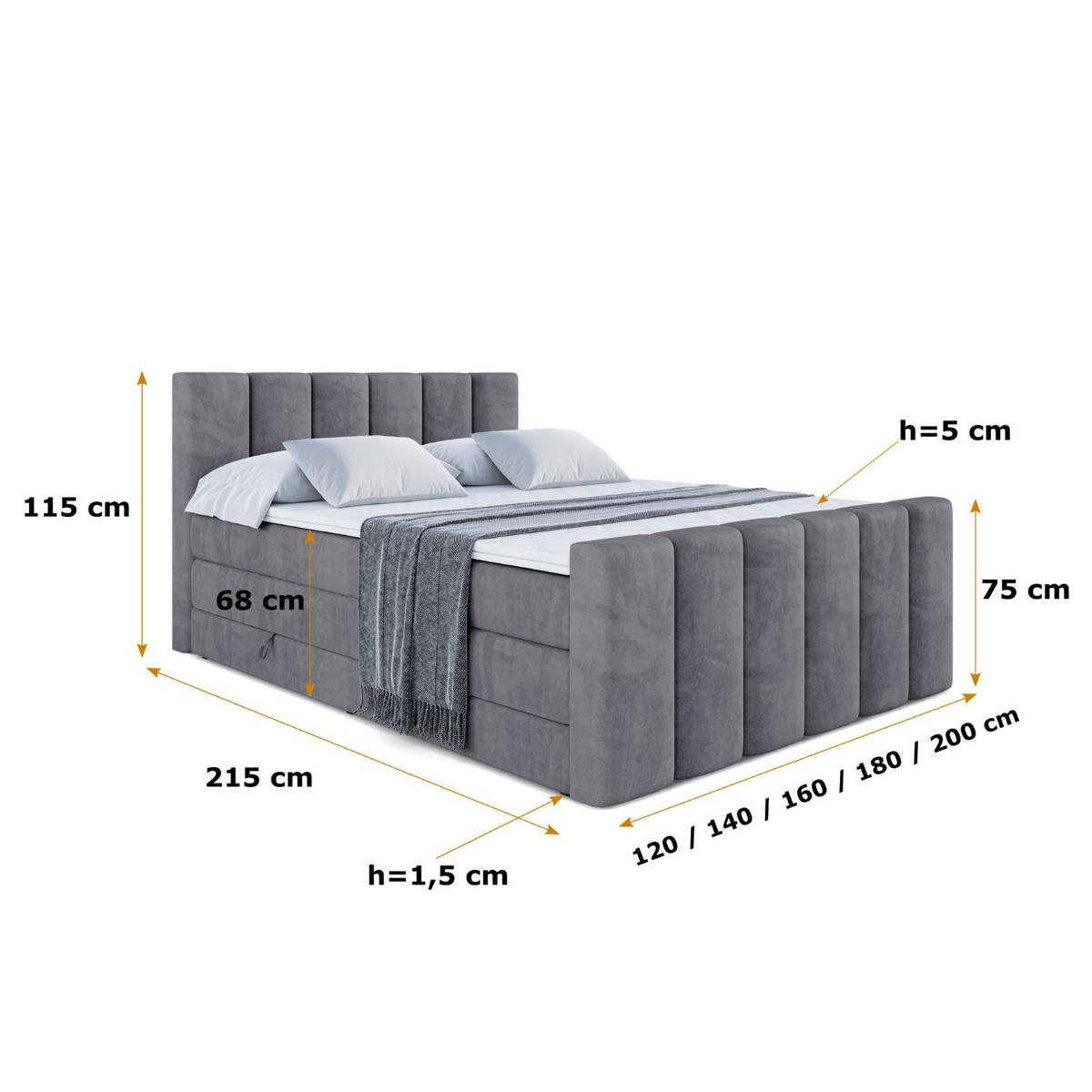 BOXSPRINGBETT BOXI1-Z KING - 140x200 - H3/H4 - Dunkelgrau - Dunkelgrau, Holzwerkstoff (140/200cm) - ALTDECOR