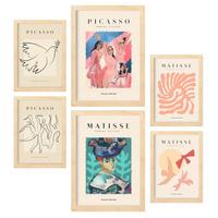 POSTER Set Mit 6 Von Picasso Und Matisse Körper Drucke Des Fauvismus Und Surrealismus Für Innenarchitektur A3 & A4 Rahmen Aus Hellem Holz - Beige, Papier (29/3cm) - Nacnic
