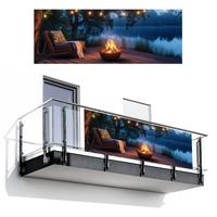 BALKON-SICHTSCHUTZ Lagerfeuer - See - Abendlicht Balkon Deko 300x110 cm - Dunkelblau, Kunststoff (300/110cm) - MuchoWow