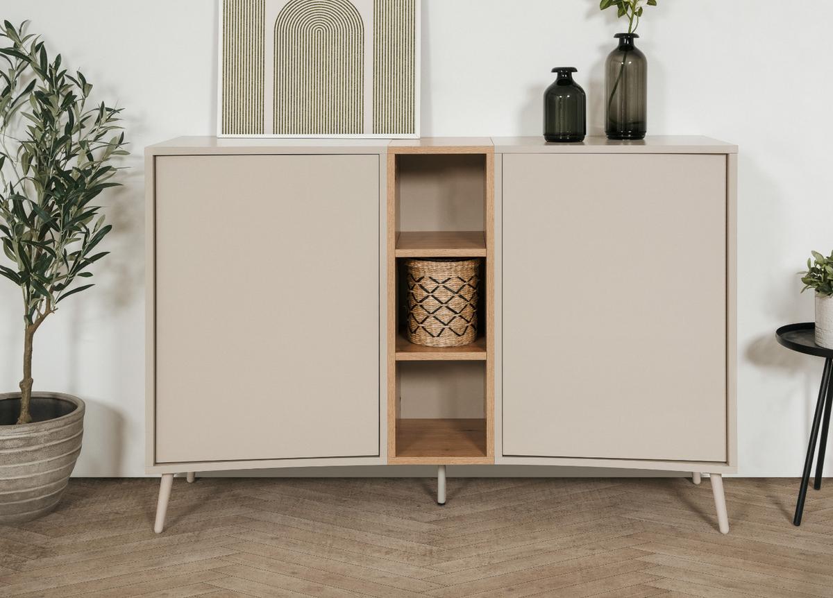 SIDEBOARD Kaschmir, Eiche Artisan 135 cm, Kommode mit Push-to-Open - Kaschmir/Eiche Artisan, Holzwerkstoff (135/90/37.5cm) - Furn.Design