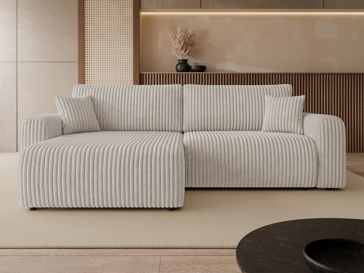 ECKSCHLAFSOFA Floryn L Cord Bis - Schwarz/Naturfarben, Holz/Kunststoff (245/145cm) - MIRJAN24