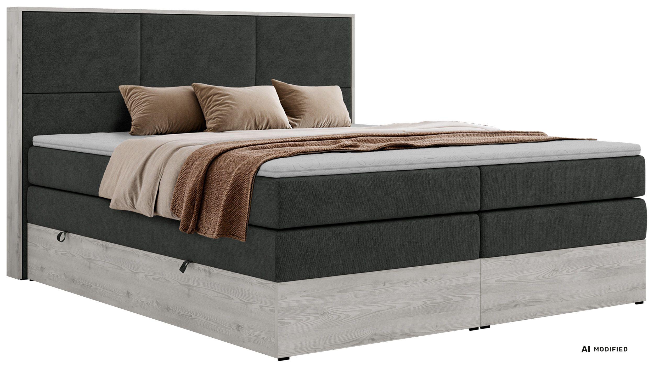 BOXSPRINGBETT DELNOR KING 160/200 - Dunkelgrau Stukture - Topper T25 - H4 - Dunkelgrau/Schwarz, Kunststoff/Textil (160/200cm) - MKS