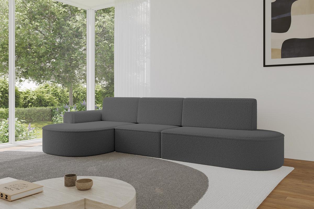 ECKSOFA mit Schlaffunktion Ottomane Links MARI L2-S 368X167X85 Grau Bouclé - Schwarz/Grau, Holzwerkstoff/Kunststoff (368/167cm) - ALTDECOR