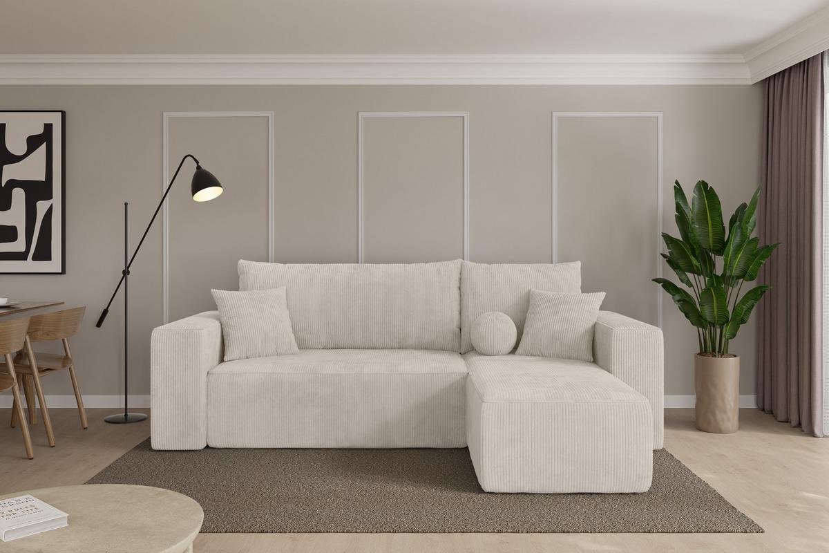 ECKSOFA mit Schlaffunktion Ottomane Rechts SENO-L 249x139x85 Creme Cord - Ecru/Creme, Holzwerkstoff/Kunststoff (249/139cm) - ALTDECOR