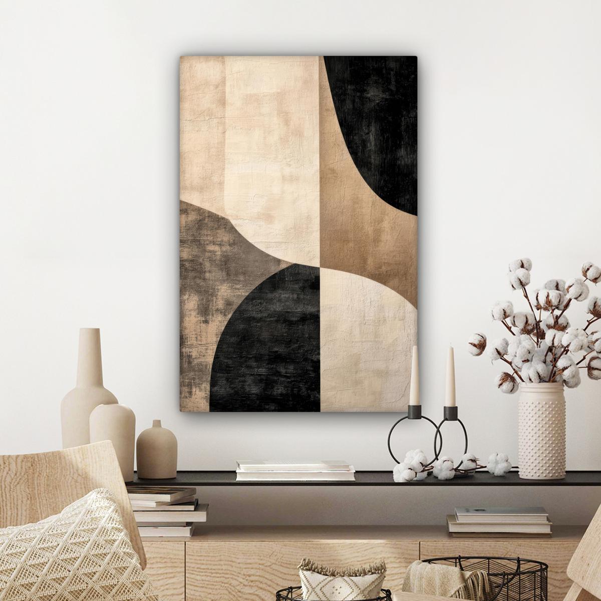 LEINWANDBILD Abstrakt - Flugzeuge - Schwarz - Rund Wanddeko Schlafzimmer 60x90 cm - Beige, Textil (60/90cm) - MuchoWow