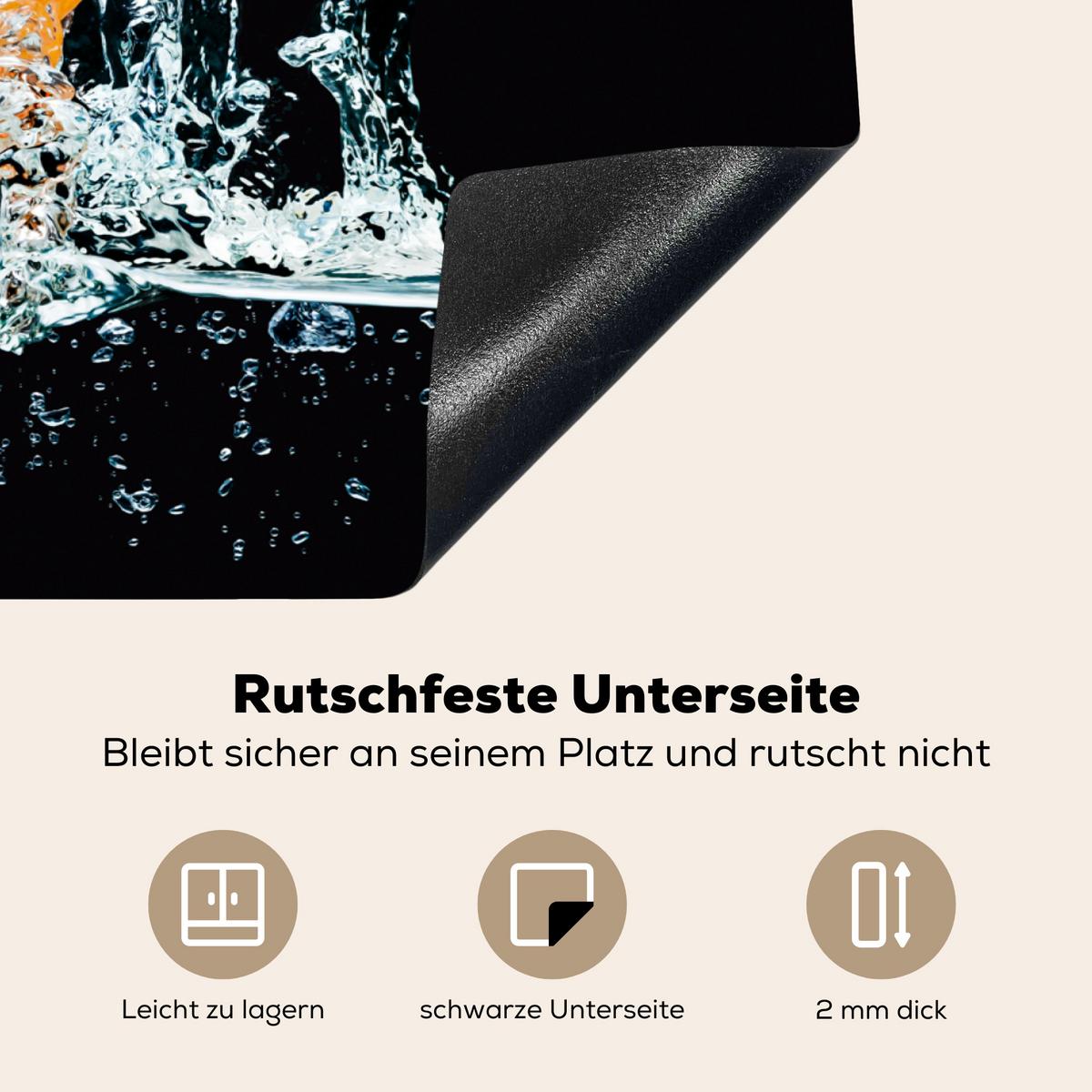 HERDABDECKPLATTE Wasser - Obst - Orange - Erdbeere - Kirsche - Schwarz Herdabdeckung Induktionsfeld 70x52 cm - Orange, Kunststoff (70/52/0.2cm) - MuchoWow