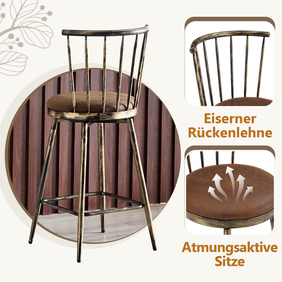 BARHOCKER 2er Set Metall Windsor-Stil Industrial Braun mit Polster - Braun, Textil (39/96/39cm) - Urban Meuble