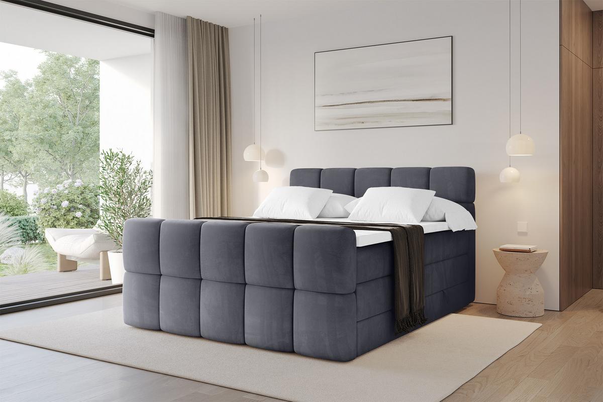 BOXBETT mit Matratze H3/H4 - FAMA-Z KING - 120x200 cm Dunkelgrau Casablanca - Dunkelgrau, Holzwerkstoff (120/200cm) - ALTDECOR