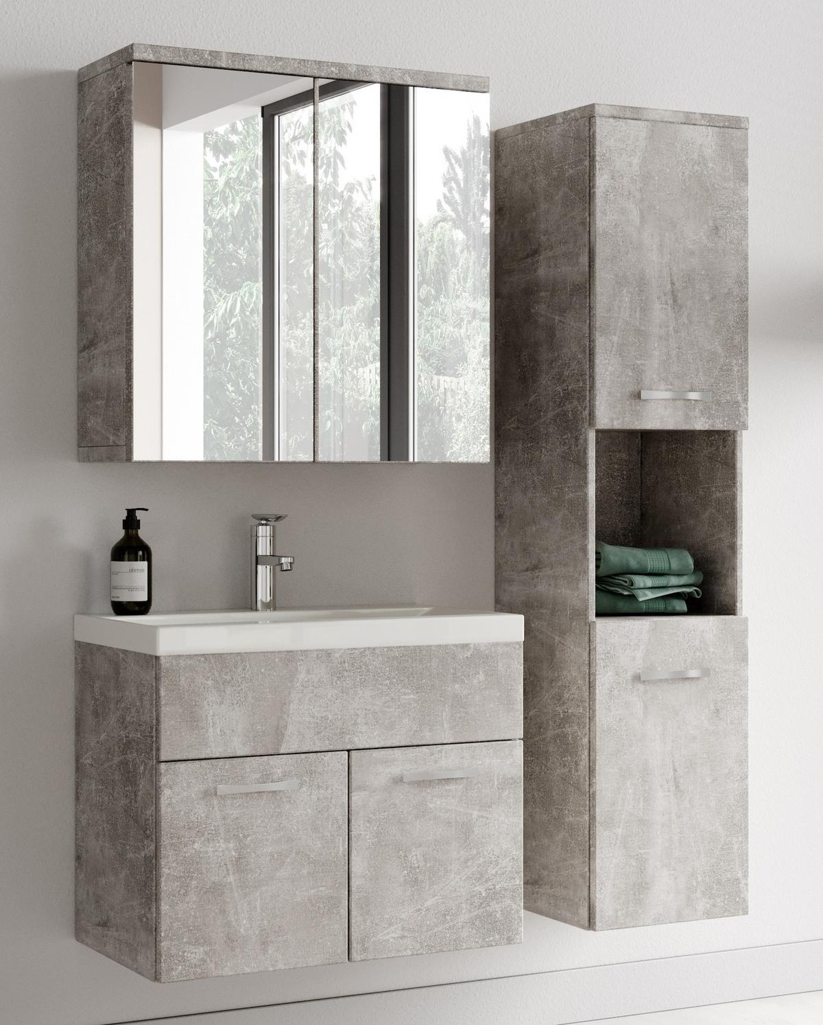 BADMÖBEL-SET Montreal 3 Teile Beton Grau - 60 x 35 x 51 cm - Grau, Holz (60/53/35cm) - Badplaats