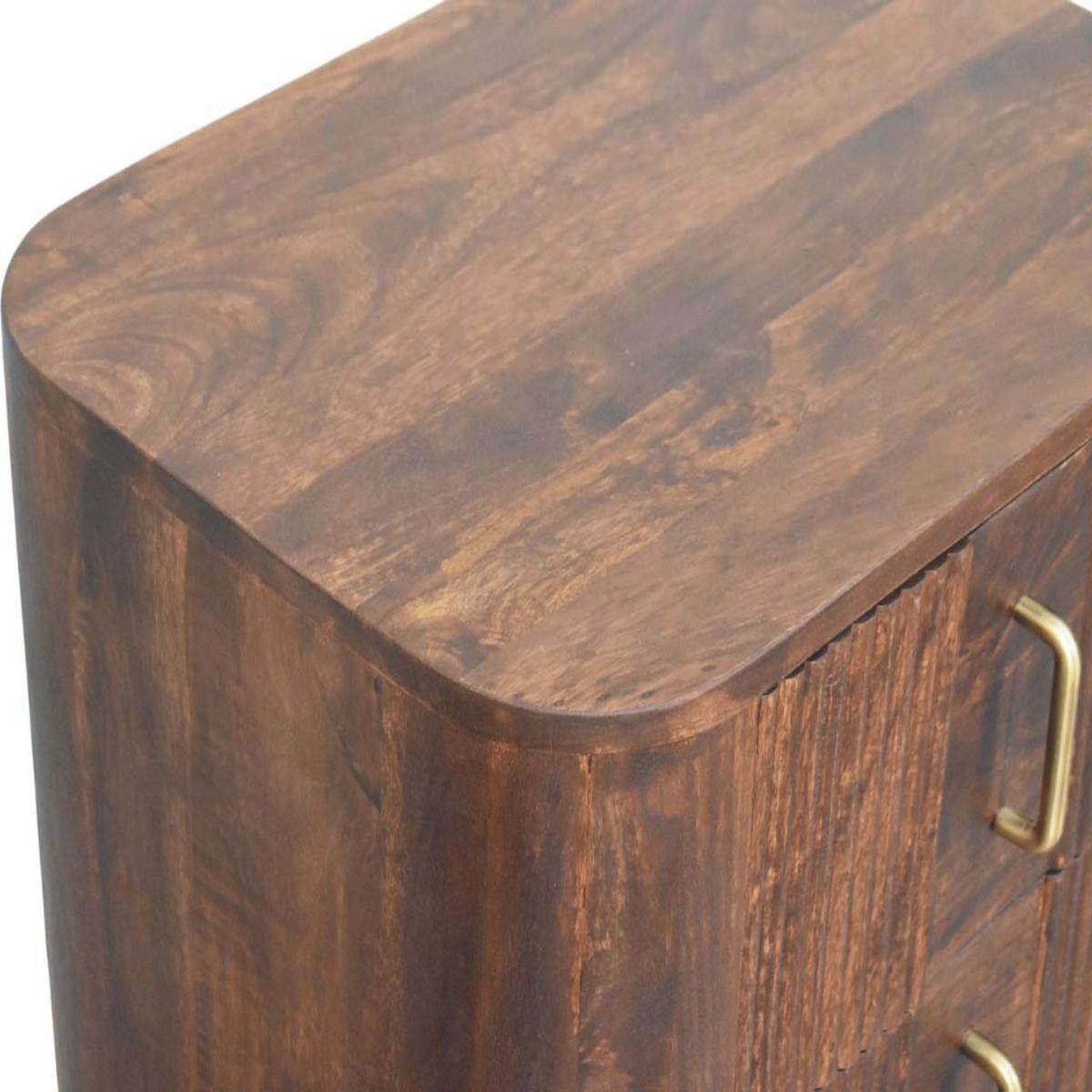NACHTKASTEN Marlowe Geriffelt, 2 Schubladen, Dunkelbraun - Dunkelbraun/Messingfarben, Holz/Metall (55/53/40cm) - Artisan Furniture