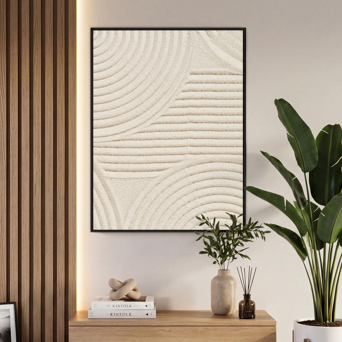 LEINWAND Bilder mit Rahmen - Muster - Abstrakt - Weiß - 70x100 - Beige, Textil (70/100cm) - MuchoWow