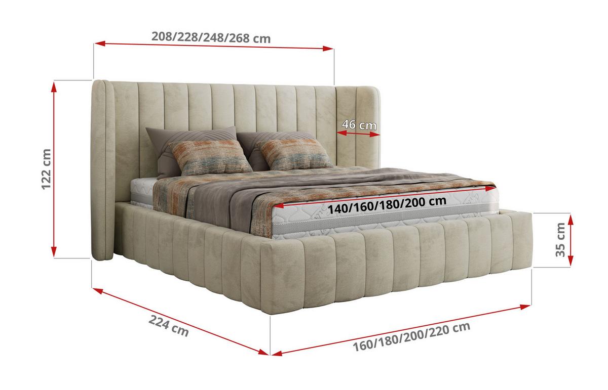 POLSTERBETT GOLETTA CLASSIC 140/200 - Beige Velvet - Multipocket-Matratze - Beige, Textil (140/200cm) - MKS
