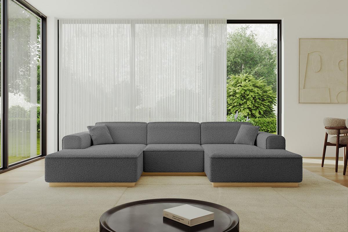 WOHNLANDSCHAFT IREA-U1-v2 - 301x165x80 cm Grau - Olivgrün, Holzwerkstoff/Textil (301/80/165cm) - ALTDECOR