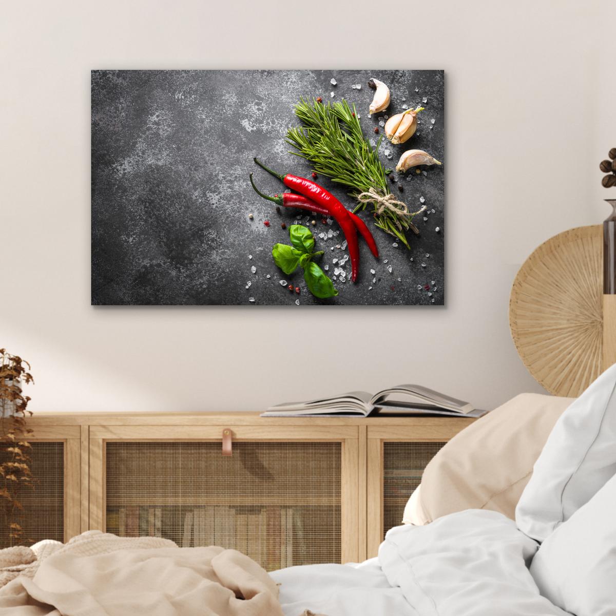 METALLBILD Pfeffer - Kräuter - Gewürze - Beton Wandbild 60x40 cm - Dunkelgrau, Metall (60/40cm) - MuchoWow