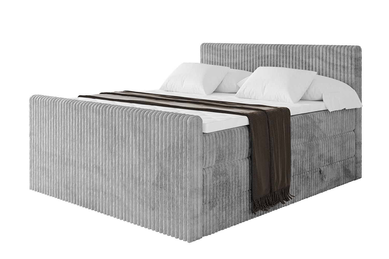 BOXSPRINGBETT mit Matratze H3|H4 und Lattenrost - TOLO-Z KING 180x200 Cord - Hellgrau - Hellgrau, Holzwerkstoff (180/200cm) - ALTDECOR