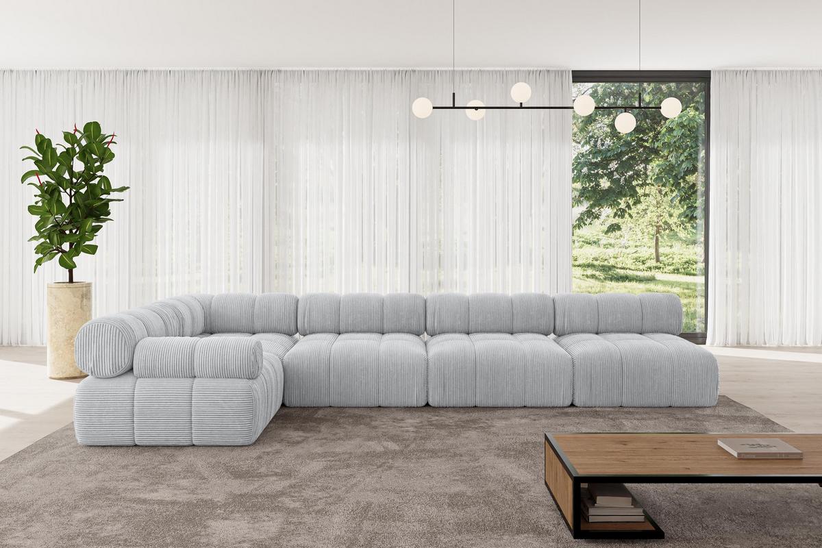 ECKSOFA modulares Sofa Mende-L3 - 380x190x70 cm Grau Cord - Grau, Holzwerkstoff/Textil (380/190cm) - ALTDECOR