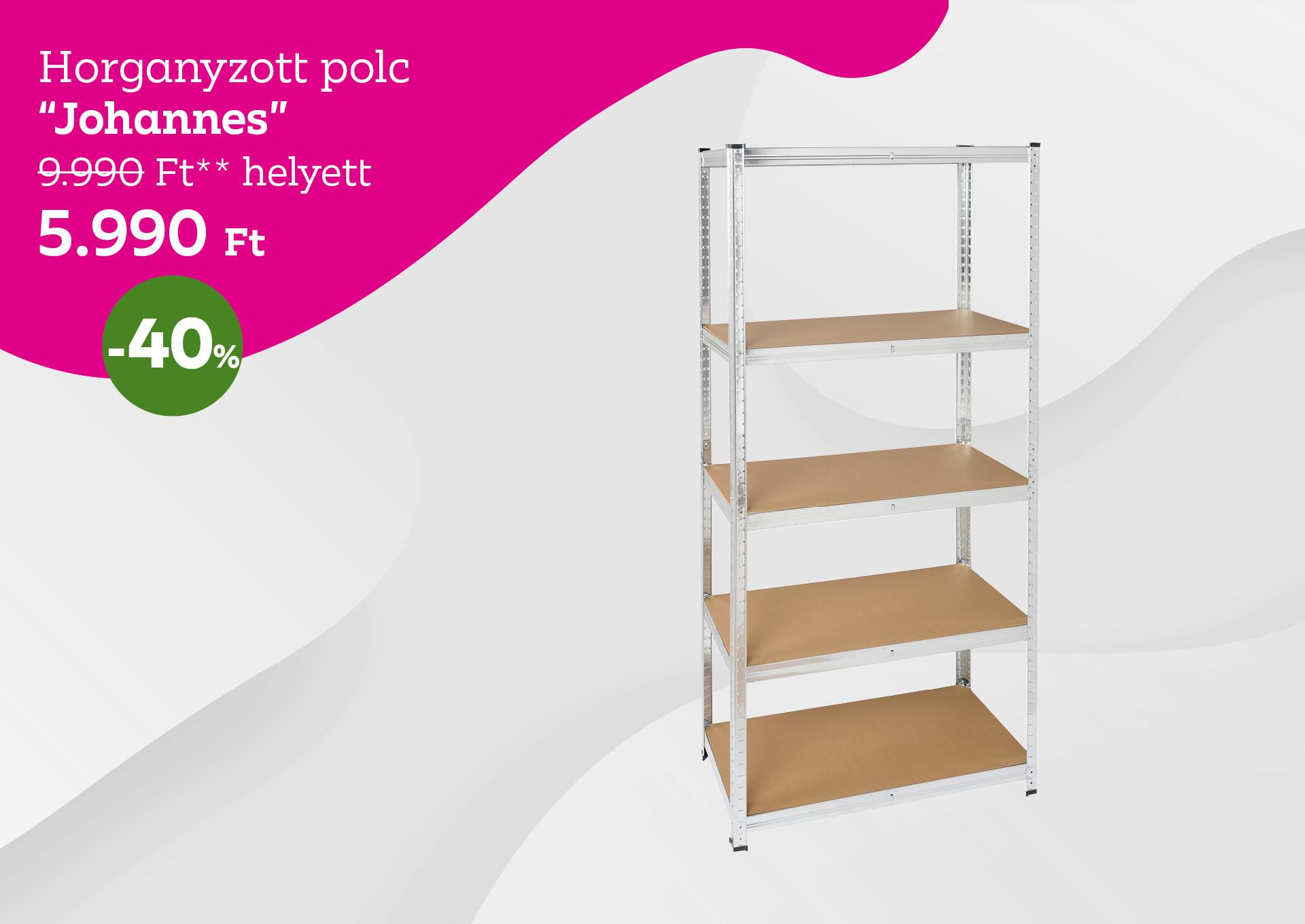 Horganyzott polc JOHANNES 9990 Forint helyett 5990 Forint, kedvezmény mértéke 40%