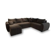 WOHNLANDSCHAFT MADISON XL R-S Braun Dünner Stoff mit Schlaffunktion - Schwarz/Braun, Holz/Kunststoff (303/82/208cm) - MASSENO