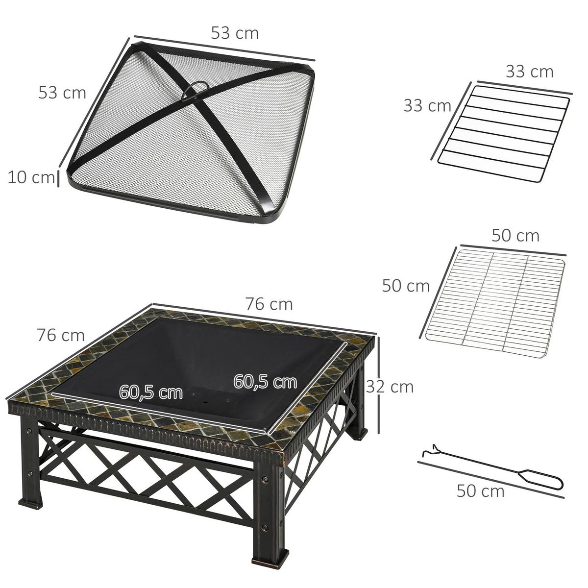 FEUERSCHALE, Schiefer, Stahl, Schwarz - Schwarz, Metall (76/47/76cm) - Outsunny