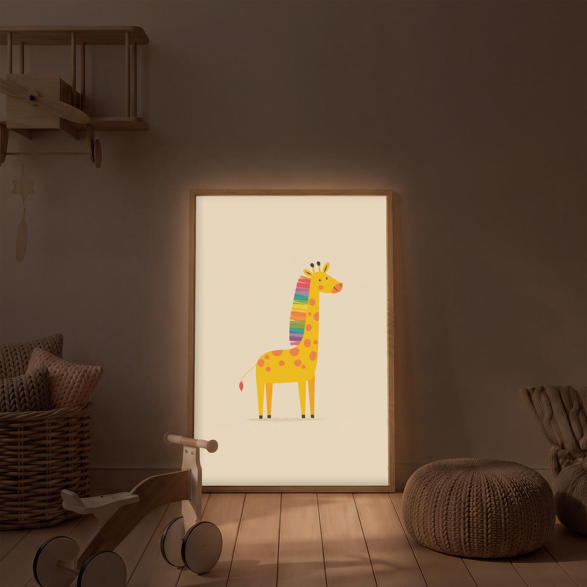WANDLEUCHTE MIT AKKU Giraffe - Regenbogenmähne - Beige 60x90 cm - Beige, Holzwerkstoff (60/90/8cm) - OnlyWow