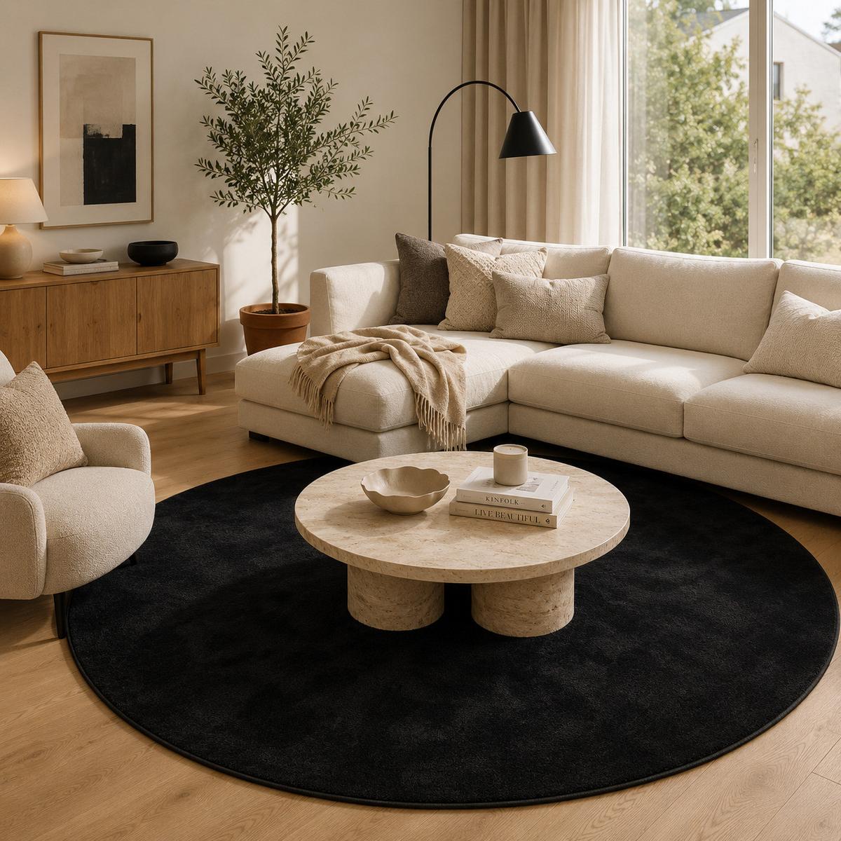 HOCHFLOR LANGFLOR TEPPICH SUPER SOFT MELIA RUND - Schwarz, Textil (200/200cm) - Pergamon