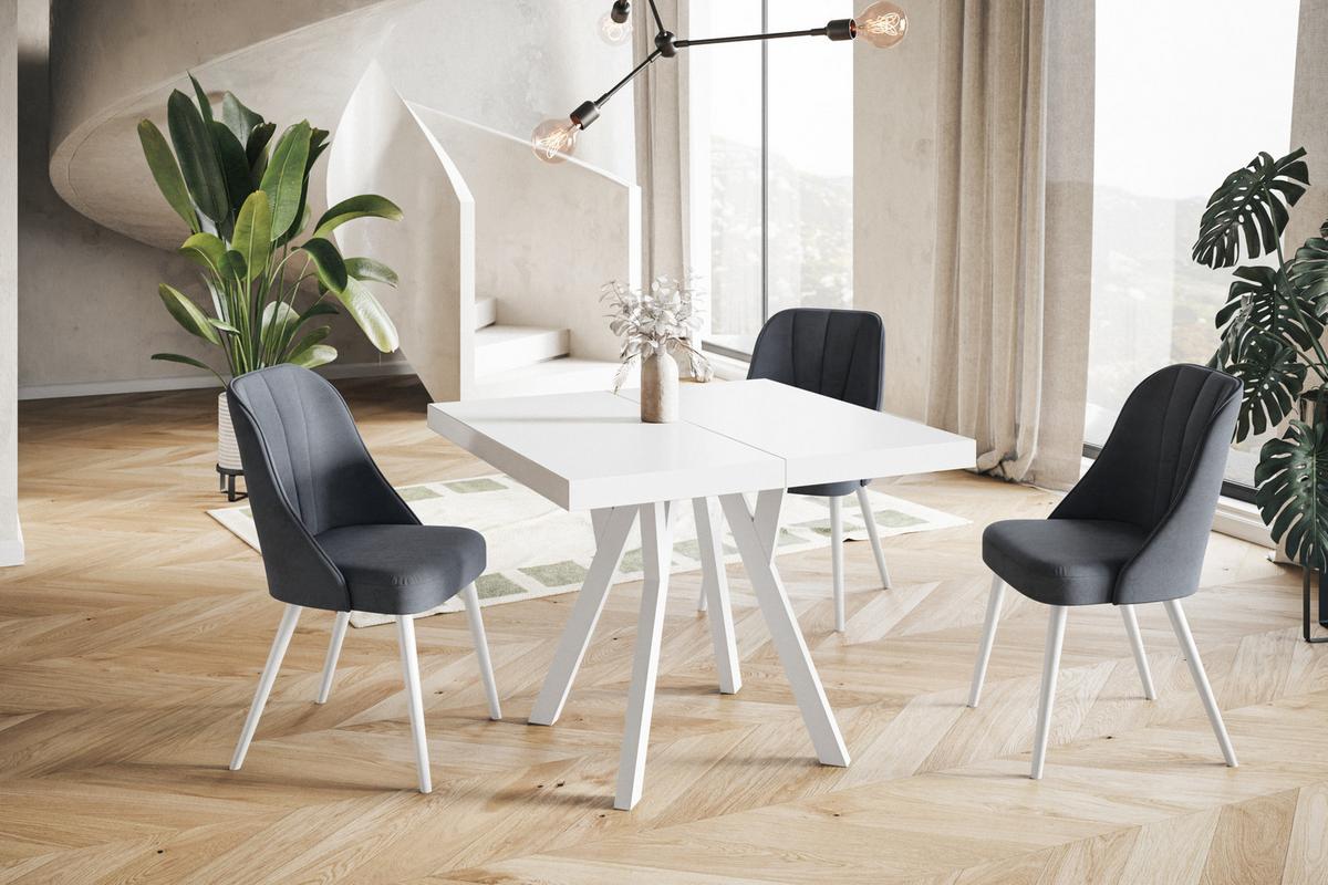 QUADRATISCHER Esstisch ausziehbar – Moderner Wohnzimmertisch und Küchentisch – Tisch mit Holzbeinen, Durchmesser 120 - 220 cm - Farbe Weiß - Weiß, Holzwerkstoff (120/120/77cm) - Alpi-Möbel