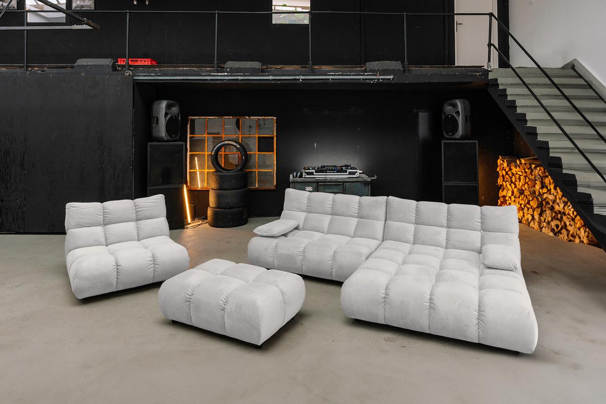 SITZGRUPPE VIVIEN 3ER SET Silber Velvet (1er-Set) - Silberfarben, Kunststoff/Textil (510/85/359cm) - KAWOLA