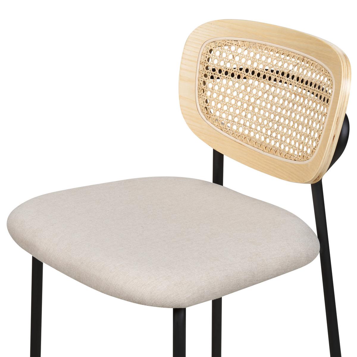 BARSTUHL 2er-Set Rattan/Metall hellbeige Mayetta - Beige/Schwarz, Textil (45/90/43cm) - Beliani