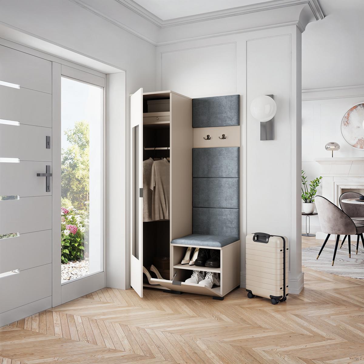 GARDEROBENSCHRANK VIRA 95/181/51 cm Modern Garderobe-Set Kaschmir - Kaschmir/Grau, Holzwerkstoff (95/181/51cm) - MASSENO