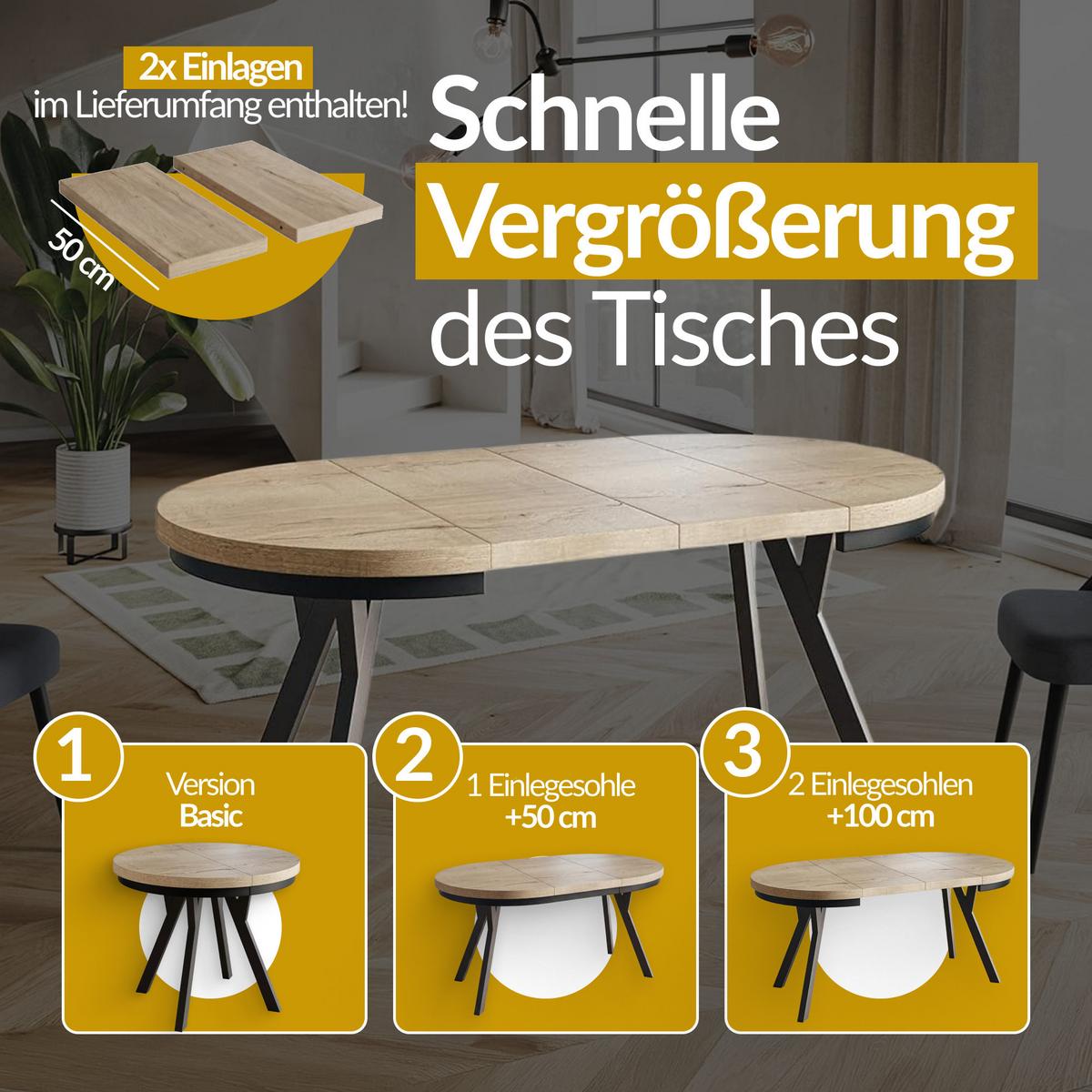 RUNDER Esstisch ausziehbar – Moderner Wohnzimmertisch und Küchentisch – Tisch mit Stabile Konstruktion, Durchmesser 100 cm - 200 cm - Farbe Graphit - Schwarz/Grau, Holzwerkstoff (100/100/77cm) - Alpi-Möbel