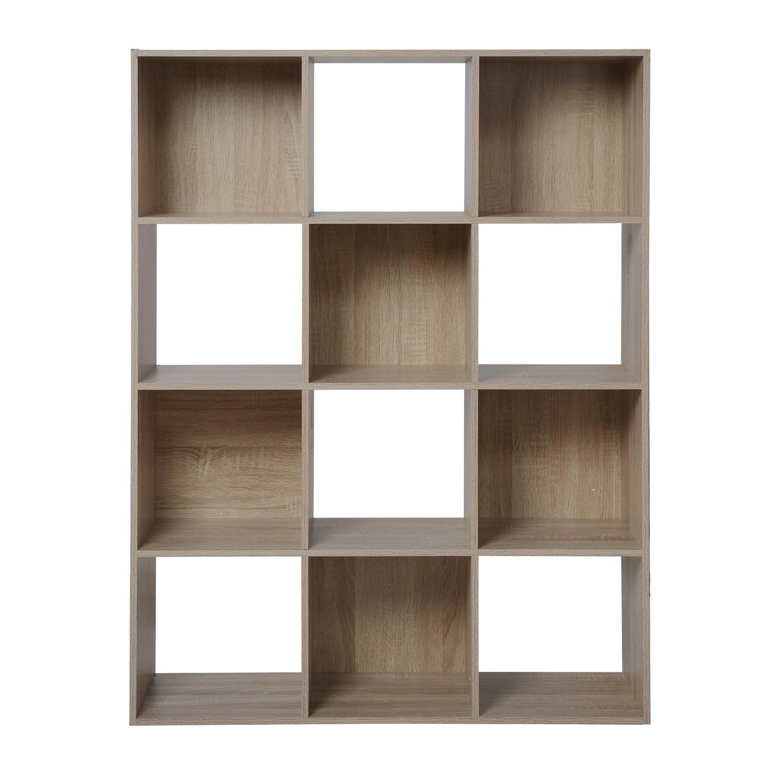 AUFBEWAHRUNGSREGAL mit 12 Fächern - L93 x H124 cm - Eschefarben, Holzwerkstoff (29.8/124.2/35cm) - Calicosy