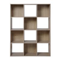 AUFBEWAHRUNGSREGAL mit 12 Fächern - L93 x H124 cm - Eschefarben, Holzwerkstoff (29.8/124.2/35cm) - Calicosy