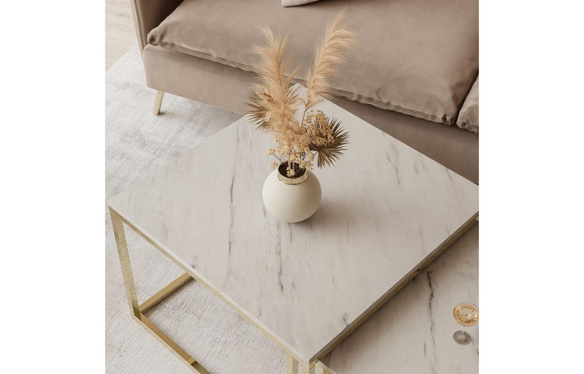 COUCHTISCH YOSHI 2in1 70/70/42 cm Gold chrom / Marmor Levanto - Multicolor, Holzwerkstoff/Metall (70/70/42cm) - Lookway