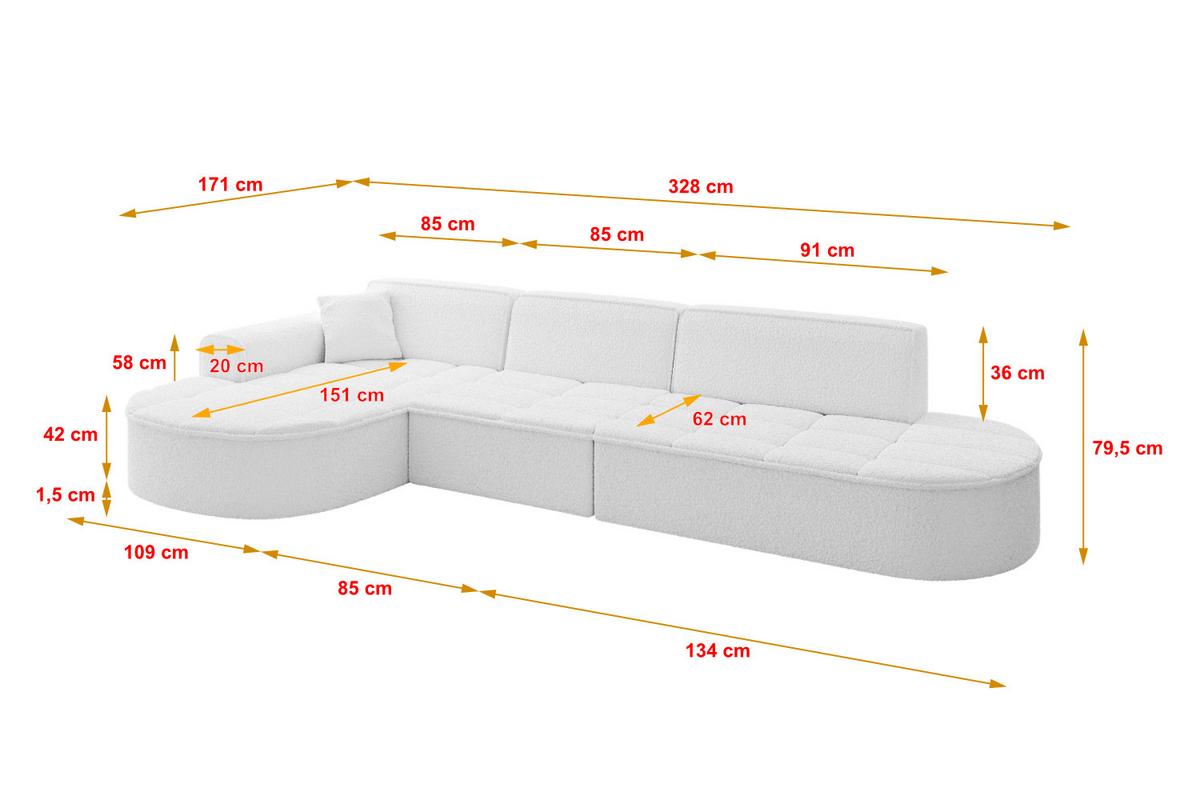ECKSOFA Ottomane Links TARO-L2 - 328x171x79,5 cm Weiß - Weiß, Holzwerkstoff/Textil (328/171cm) - ALTDECOR