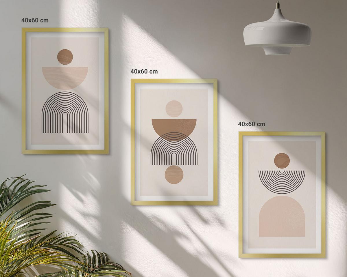 BILDER SET 3er Set - 40x60 cm Goldrahmen - Abstrakte braune Formen - Goldfarben, Kunststoff (40/60cm) - TULUP